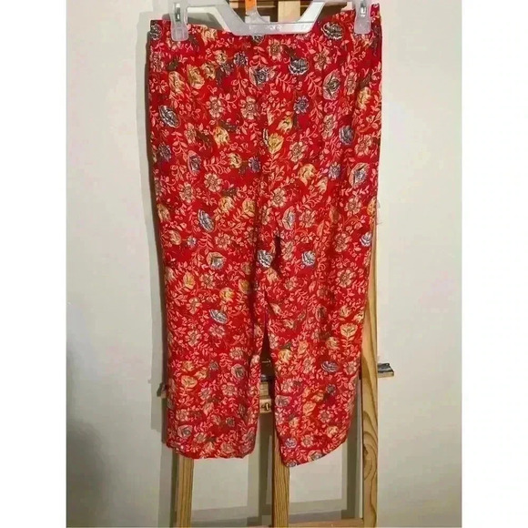 Loft Floral Wide Leg Ankle Pants Red Size XS - Picture 4 of 8